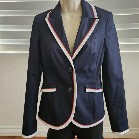 Chopin Roma Jackets & Blazers - Blue and White Blazer with Notched Lapel and Tailored Fit